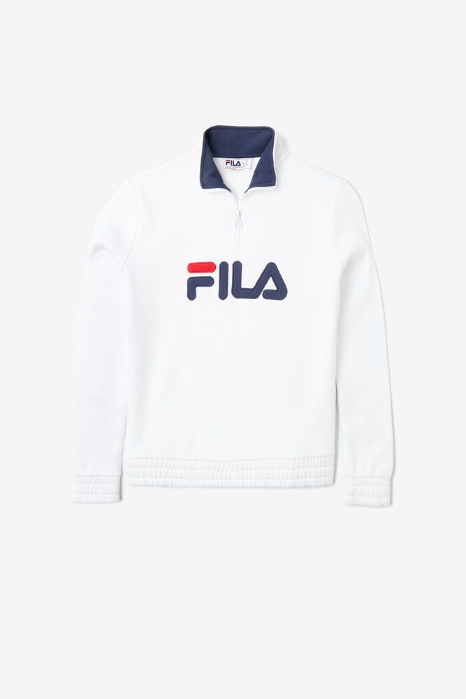 Fila Greer 1/4 Zip White Sweatshirt Womens - NZ 91687-LSOI